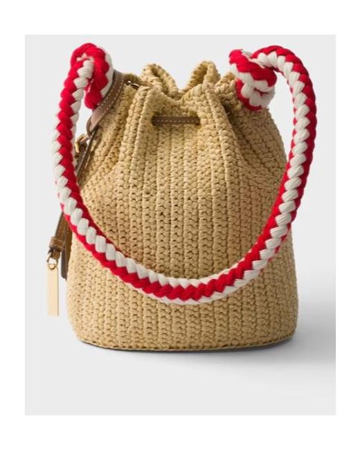Prada Natural Woven Drawstring Bucket Bag