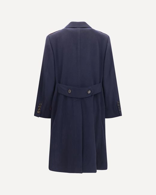 Brunello Cucinelli Blue Double-Breasted Wool Coat for men