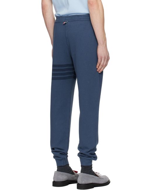 Thom Browne Blue Solid Loopback Overdyed-Bar Sweatpants for men