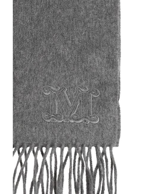 Max Mara Gray Logo-Embroidered Fringed Scarf