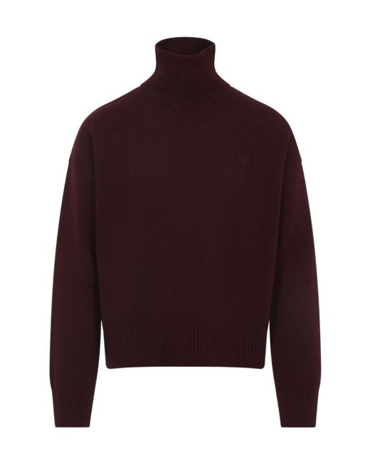 AMI Red Turtleneck Knitted Sweater for men