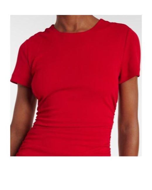 Carolina Herrera Red Ruched Midi Dress
