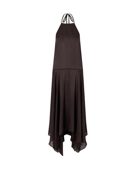 St. Agni Black Asymmetric Silk-Satin Halterneck Maxi Dress