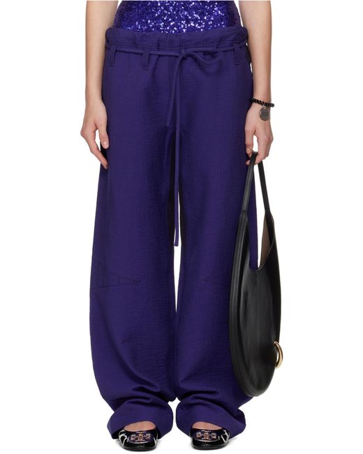 Tory Burch Blue High-Waisted Belted Trousers