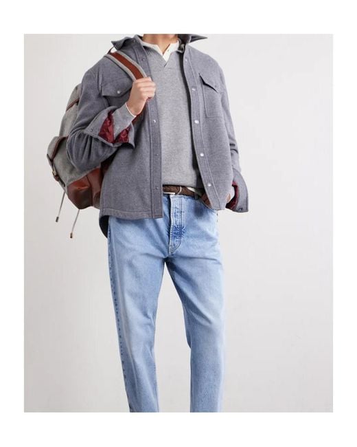 Brunello Cucinelli Gray Long-Sleeved Knitted Jumper for men