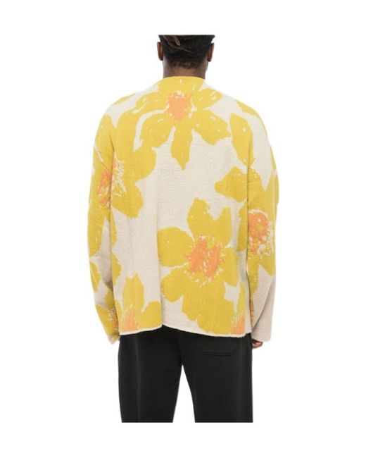 The Elder Statesman Yellow Floating Florals Cashmere Cardigan