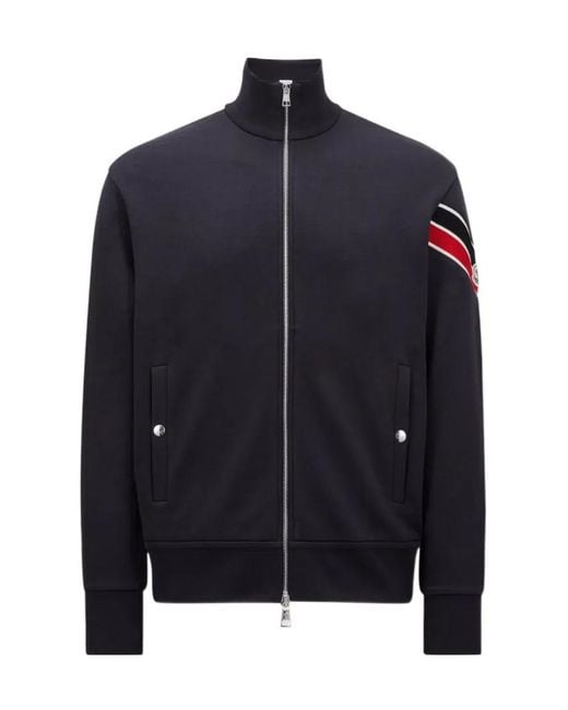Moncler Blue Logo Patch Zip-Up Sweatshirt for men