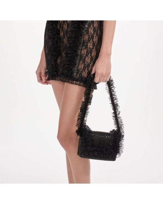 Self-Portrait Black Lace Detailed Embellished Shoulder Bag