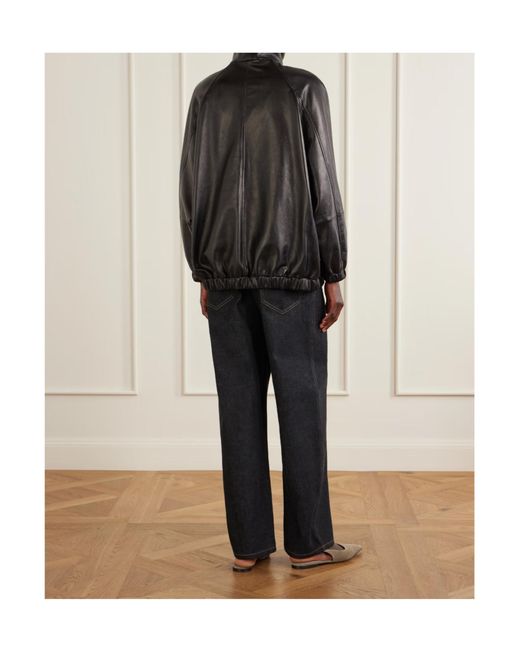 Brunello Cucinelli Black Zipped Leather Bomber Jacket