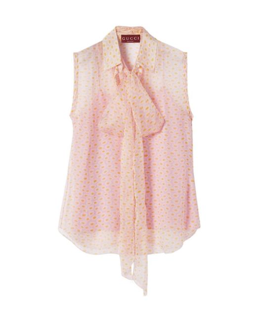Gucci Pink Printed Neck-Bow Sleeveless Top