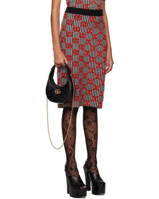 Gucci Red Gg Jacquard A-Line Skirt