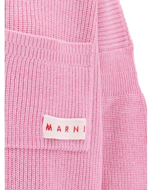 Marni Pink Color-Block Logo Patch Knit Dress