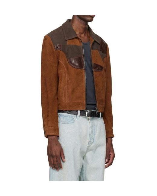 ANDERSSON BELL Brown Harvey Patchwork Suede Jacket for men