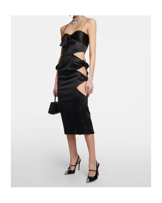 Alessandra Rich Black Cut-Out Silk-Blend Midi Dress