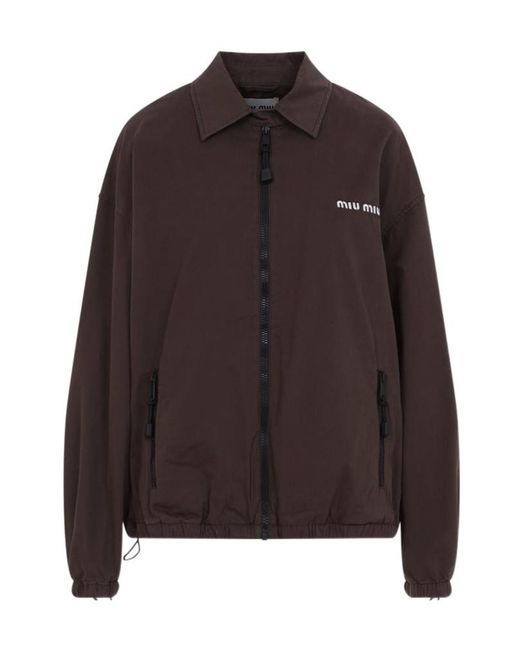 Miu Miu Brown Washed Gabardine Blouson Jacket