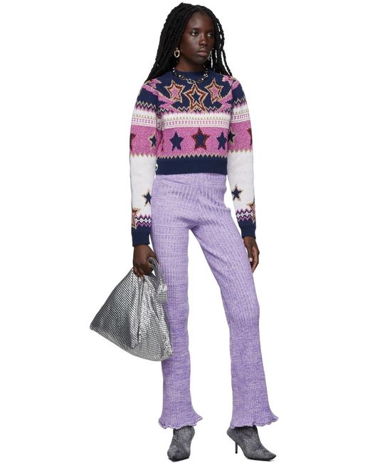 Rabanne Purple Logo High-Rise Knitted Pants