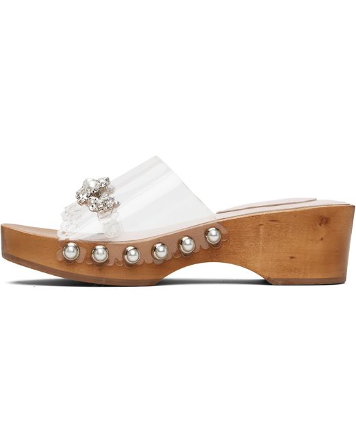 Simone Rocha White Embellished Scalloped Wooden Clog Sandals