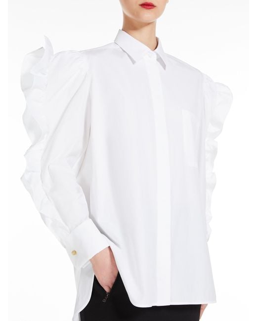 Max Mara White Pleiadi Buttoned Ruffle-Sleeved Shirt