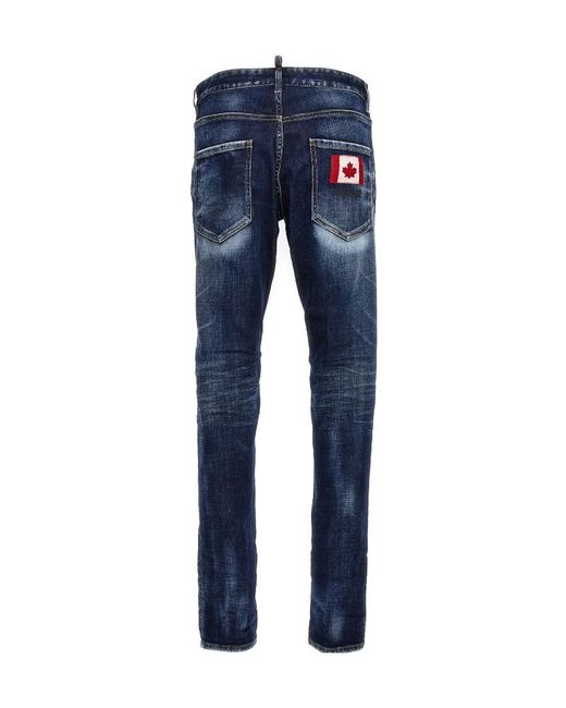 DSquared² Blue Logo Patch Distressed Slim Fit Jeans for men