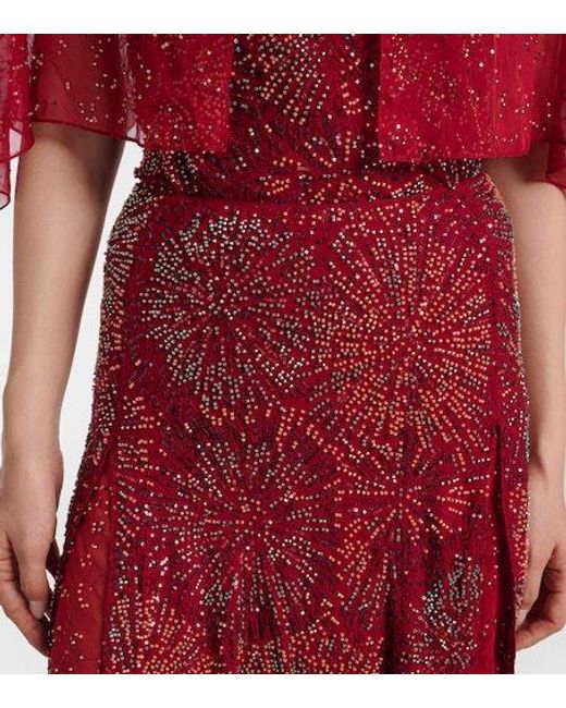 Rabanne Red Embellished Maxi Skirt