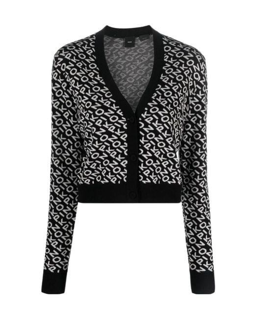 Pinko Black Logo V-Neck Cardigan