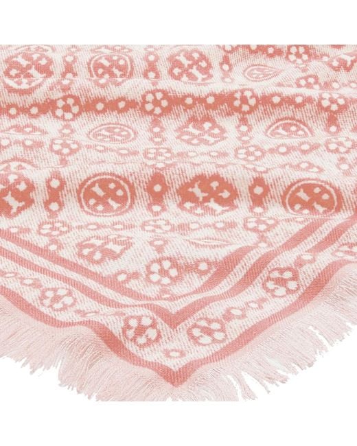 Tory Burch Pink T Monogram Floral Oblong Scarf