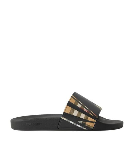 Burberry White Vintage Check Sliced-Print Slides for men