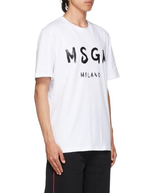 MSGM White Logo Printed Crew Neck T-Shirt for men