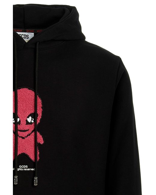 Gcds Black Weirdo Drawstring Hoodie for men