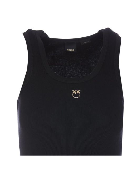 Pinko Black Logo Plaque Ribbed Tank Top