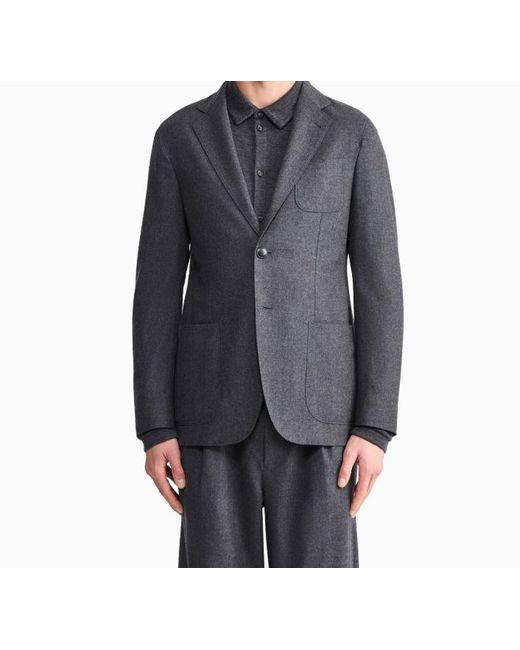 Giorgio Armani Blue Unlined Single-Breasted Stretch Cashmere Jacket With Two Buttons for men