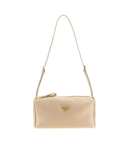 Prada White Triangle Logo Shoulder Bag