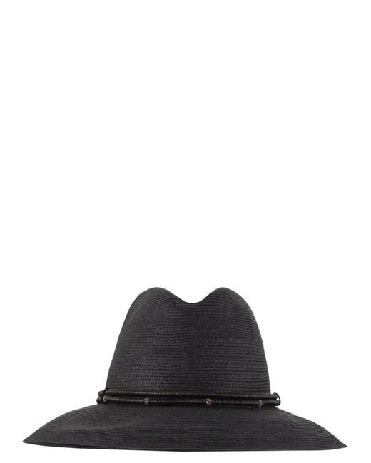 Brunello Cucinelli Black Embellished Wide-Brim Fedora