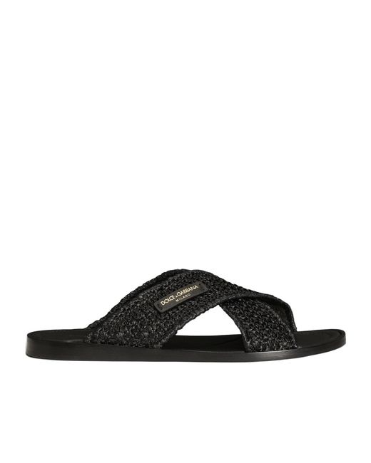 Dolce & Gabbana Black Woven Cross-Strap Slides for men