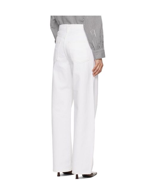 Agolde White Denim Trousers With Belt Loops