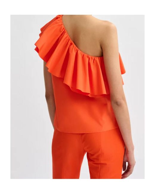 Essentiel Antwerp Orange Ruffled Asymmetric Blouse