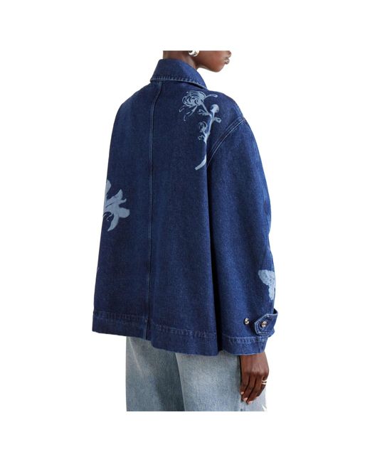 Erdem Blue Belted Laser-Printed Denim Jacket