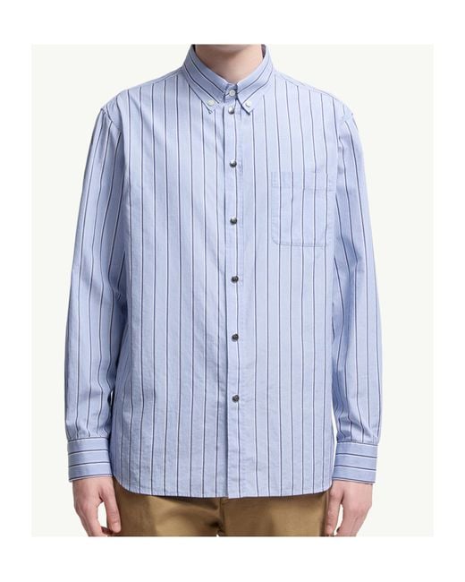 Moncler Blue Striped Long-Sleeved Shirt for men