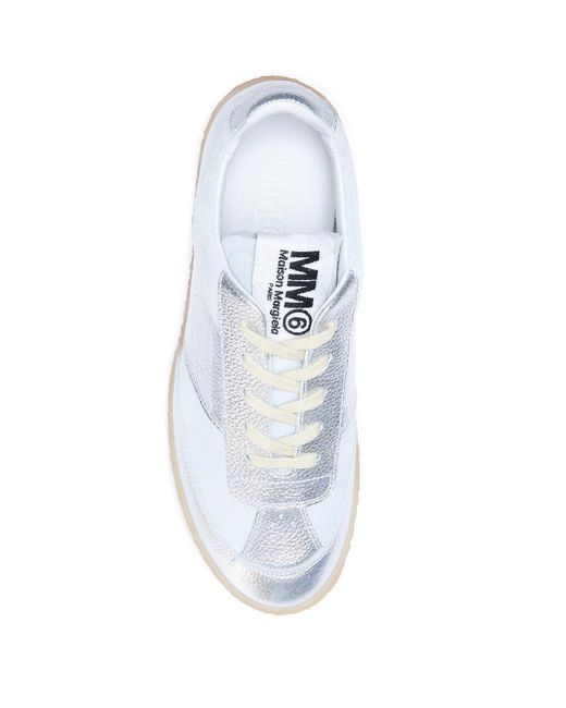 MM6 by Maison Margiela White 6 Court Lamé Sneakers