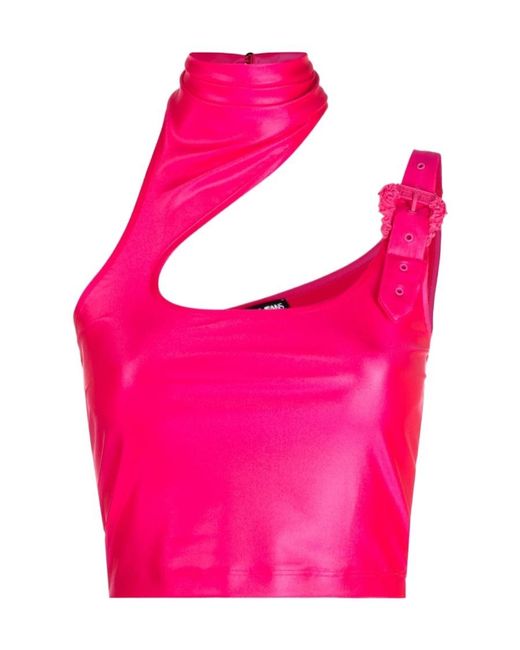 Versace Jeans Pink Couture Baroque Buckle Embellished Cropped Top