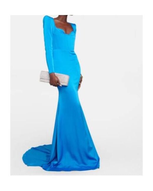 Alex Perry Blue Crepe Long-Sleeved Dress
