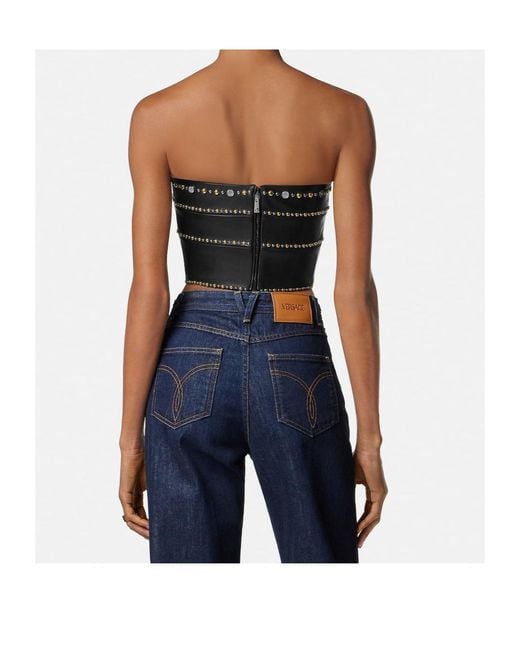 Versace Black Off Shoulder Leather Top