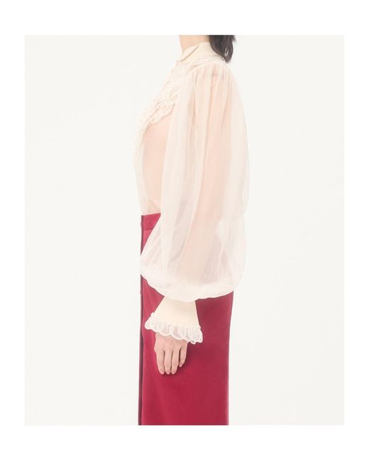 Valentino White Embroidered Organza Puff-Sleeve Top