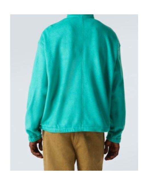 Auralee Green Silk Fleece Half-Zip Sweater for men