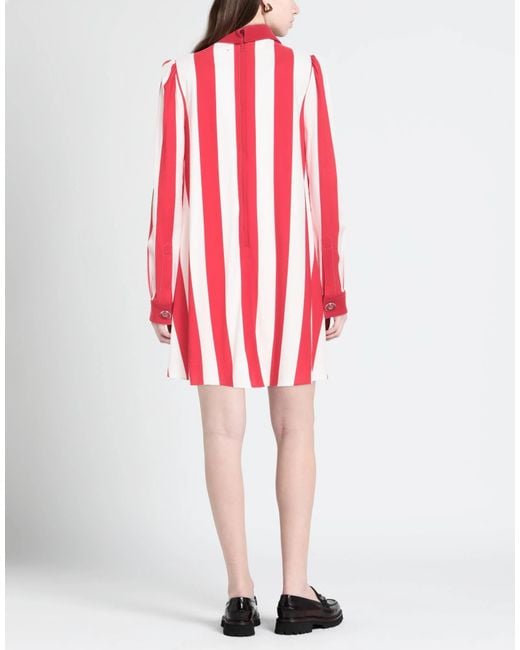 Dolce & Gabbana Red Two-Tone Striped Long-Sleeve Shirt Dress