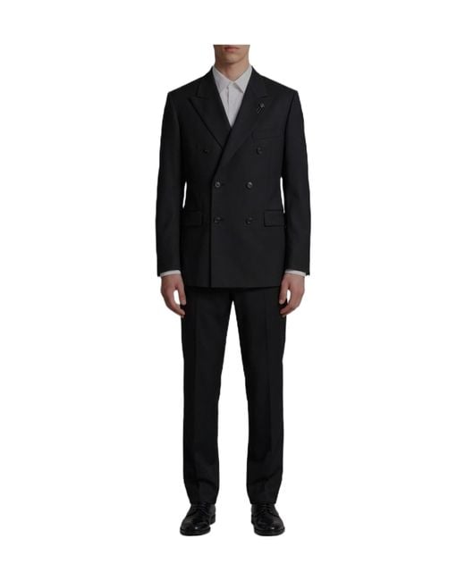 Lardini Black Double-Breasted Classic-Fit Suit for men