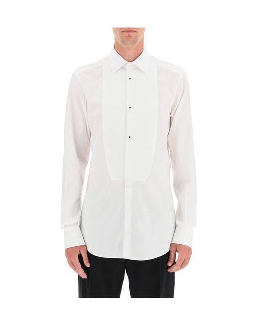 Dolce & Gabbana White Embellished Buttoned Poplin Tuxedo Shirt for men