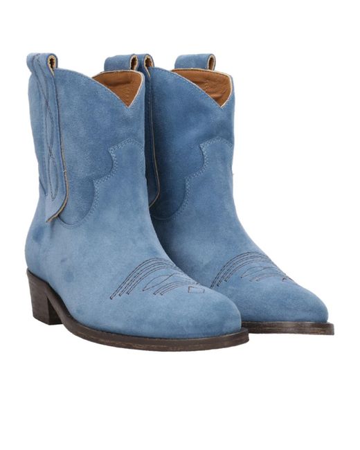 Via Roma 15 Blue Round Head And Ankle Boots