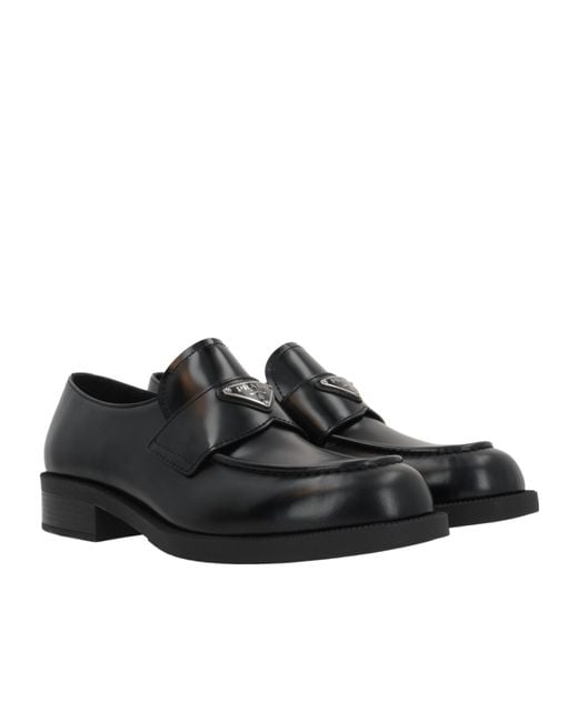 Prada Black Triangle-Logo Slip-On Loafers for men