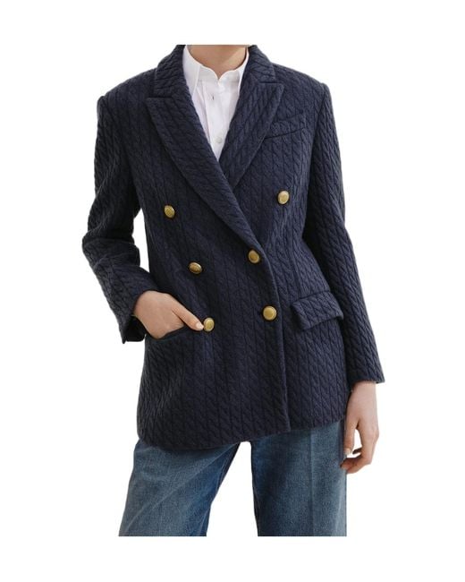 Brunello Cucinelli Blue Double-Breasted Knitted Blazer